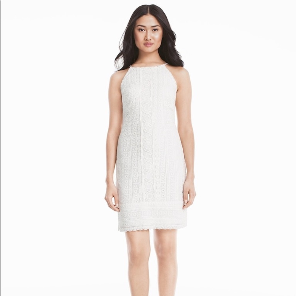 SLEEVELESS WHITE LACE SHIFT DRESS